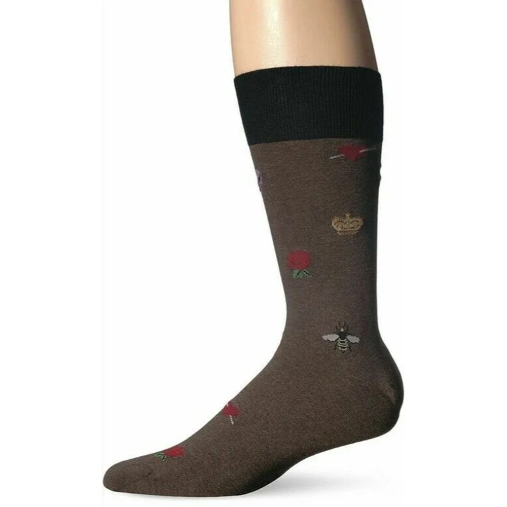 Punto Mens Dress Socks Bees Roses Crowns Skulls Egyptian Cotton Italian Brown